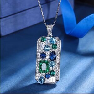 Green Blue Diamond Pendant Necklace